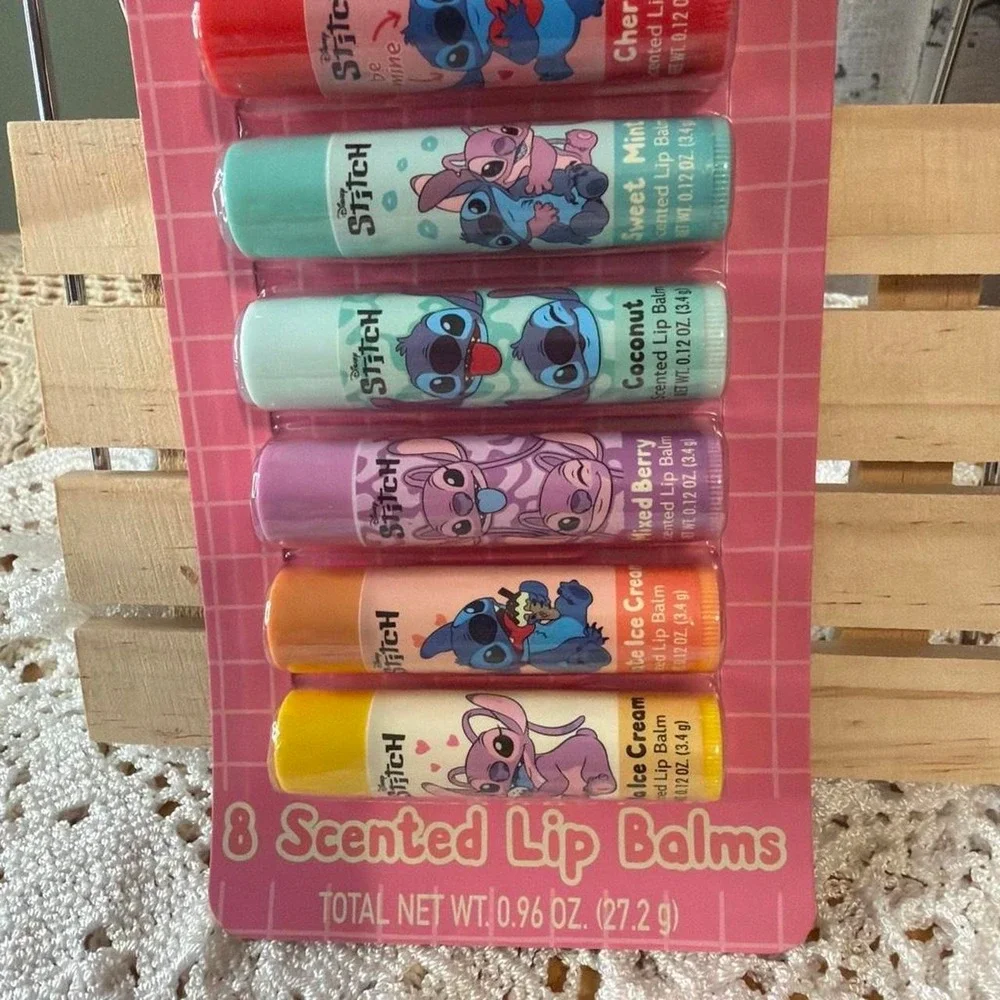 Disney Lilo & Stitch 8 Pack Scented Lip Balms Strawberry Coconut Vanilla New